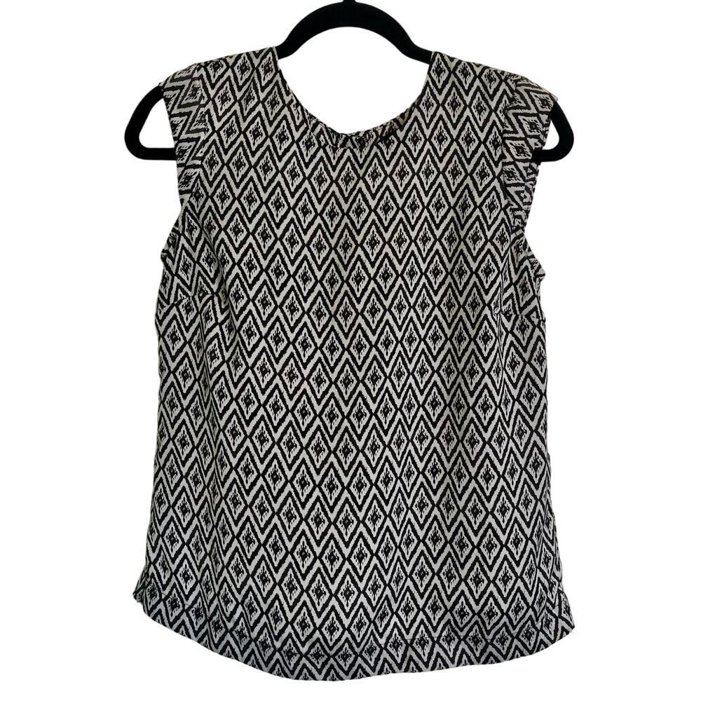 ABS Platinum Silky Tribal Black & White Print Blouse - Size XS